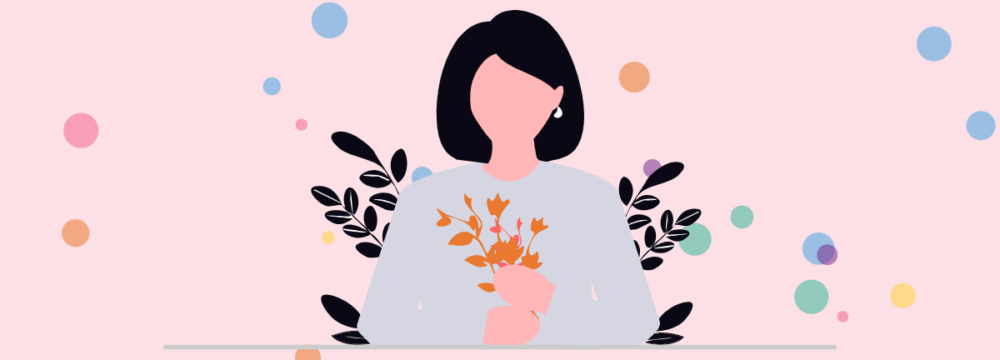 Illustration : une personne tient un bouquet de fleurs
